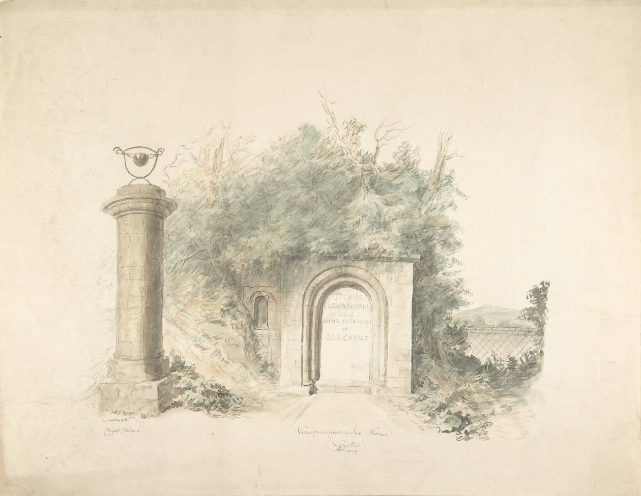 Titelseite zu einer Gruppe von Plänen, Erhebungen und szenischen Innenräumen von Lea Castle, Worcestershire..., 18 von John Carter.