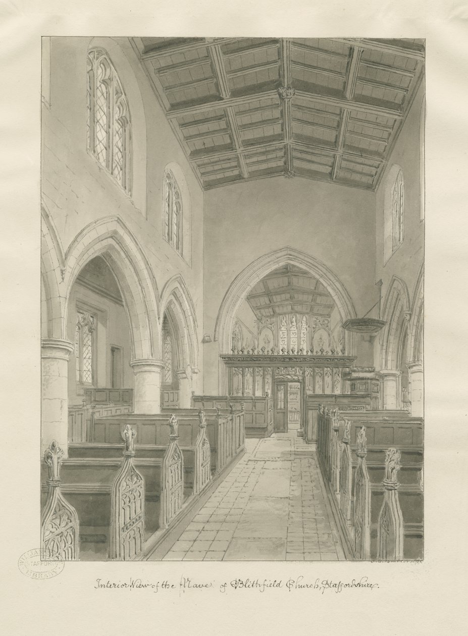 Innenraum der Blithfield Kirche (1824) von John Chessell Buckler