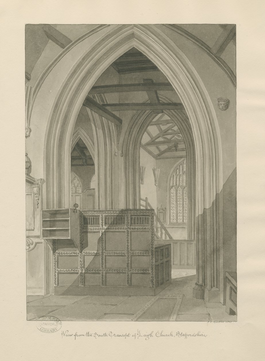 Innenraum der Leigh Kirche von John Chessell Buckler