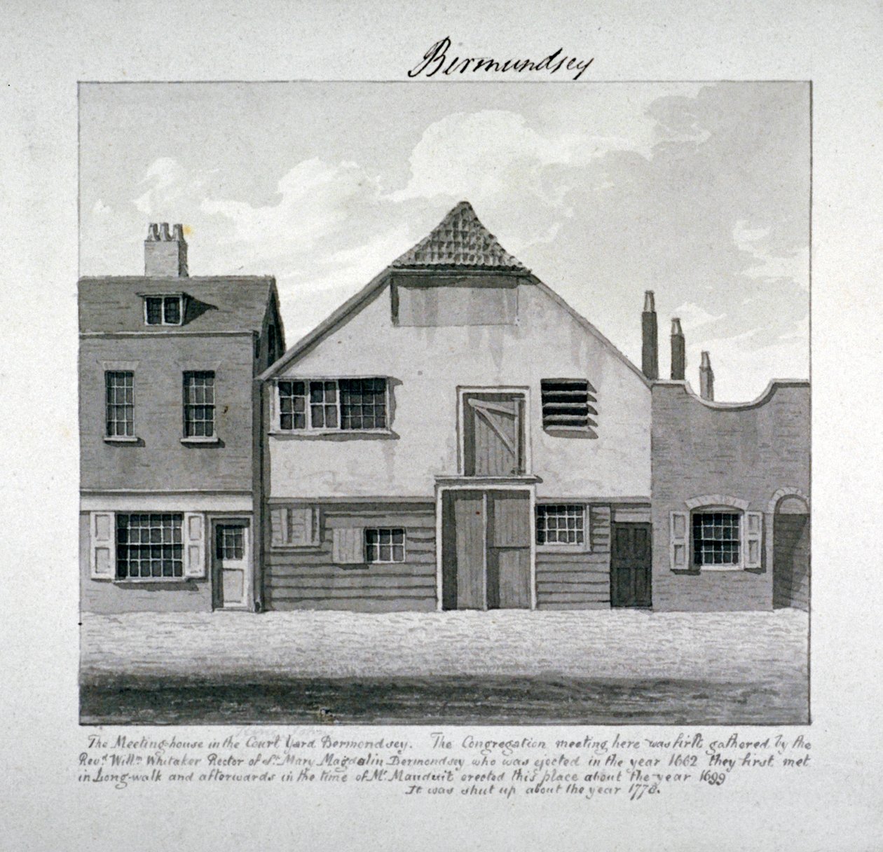 Versammlungshaus von St. Mary Magdalen im Hof, Bermondsey Square, London, ca. 1828 von John Chessell Buckler