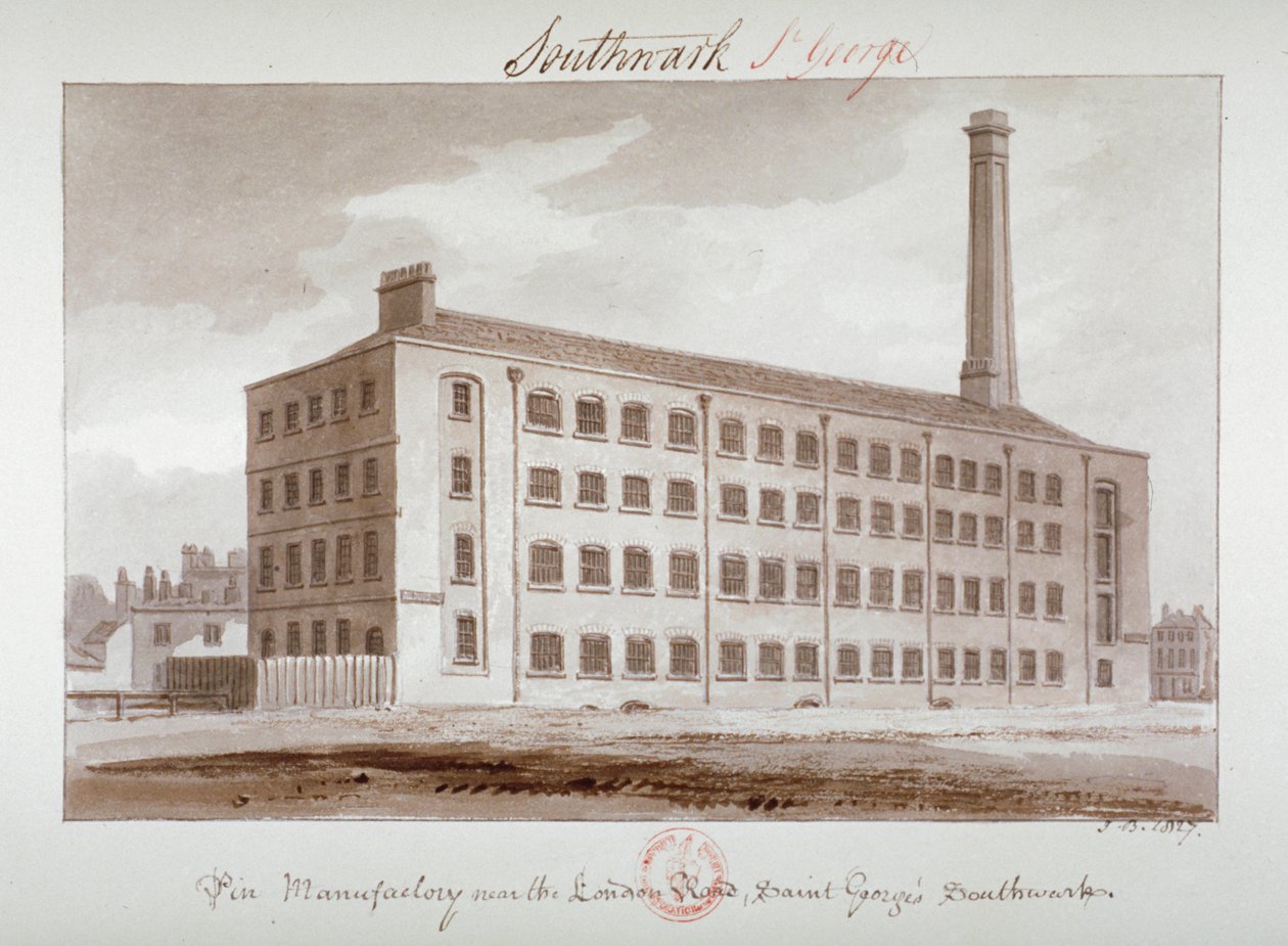 Nadelfabrik in der Nähe der London Road, Southwark, London von John Chessell Buckler