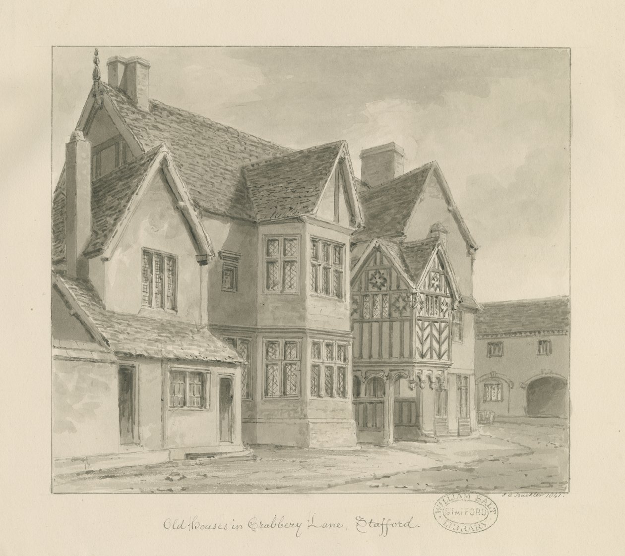 Stafford - Alte Häuser in Crabbery Lane von John Chessell Buckler