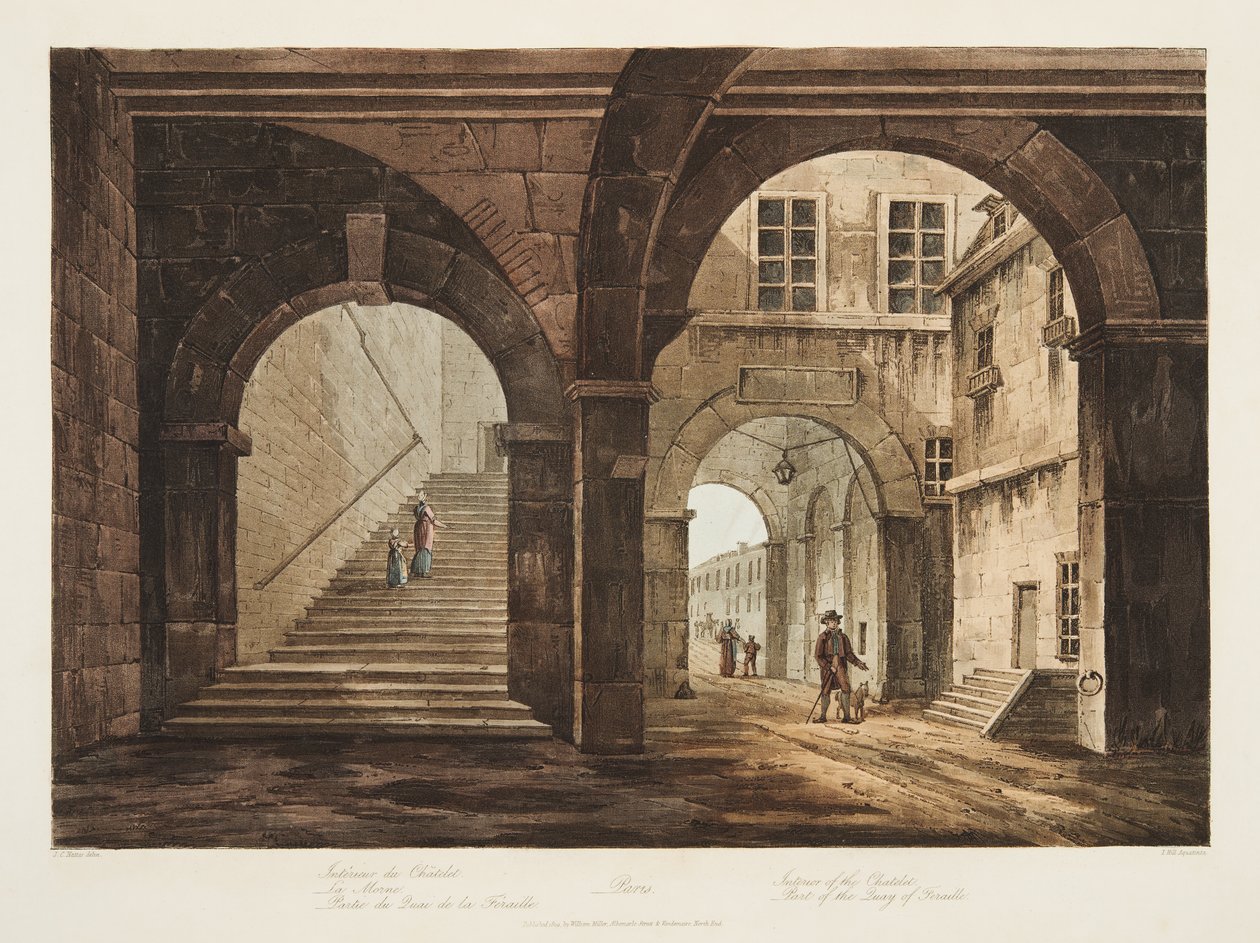 Innenraum des Châtelet, Teil des Quais von Feraille, Illustration aus Versailles, Paris und Saint Denis, veröffentlicht 1809 von John Claude Nattes