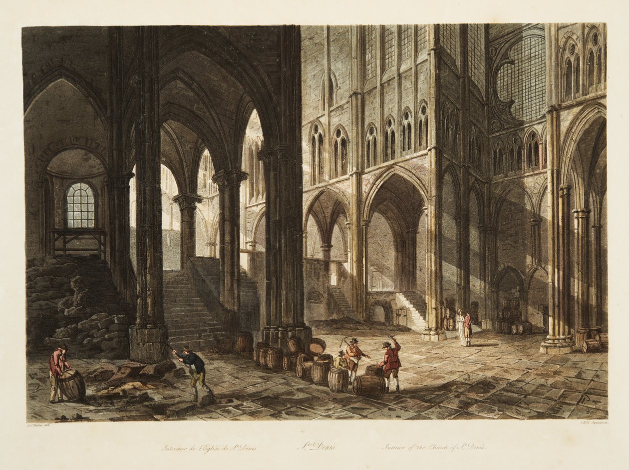 Innenraum der Kirche St. Denis, Illustration aus Versailles, Paris und Saint Denis, veröffentlicht 1805 von John Claude Nattes