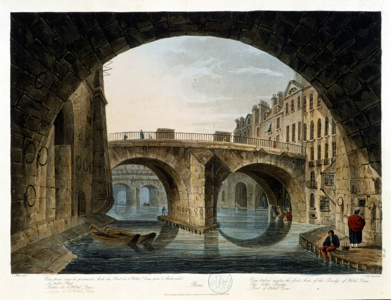 Paris: die kleine Brücke - in „Paris gesehen von J.C. Mats“, hrsg. von Miller, London von John Claude Nattes