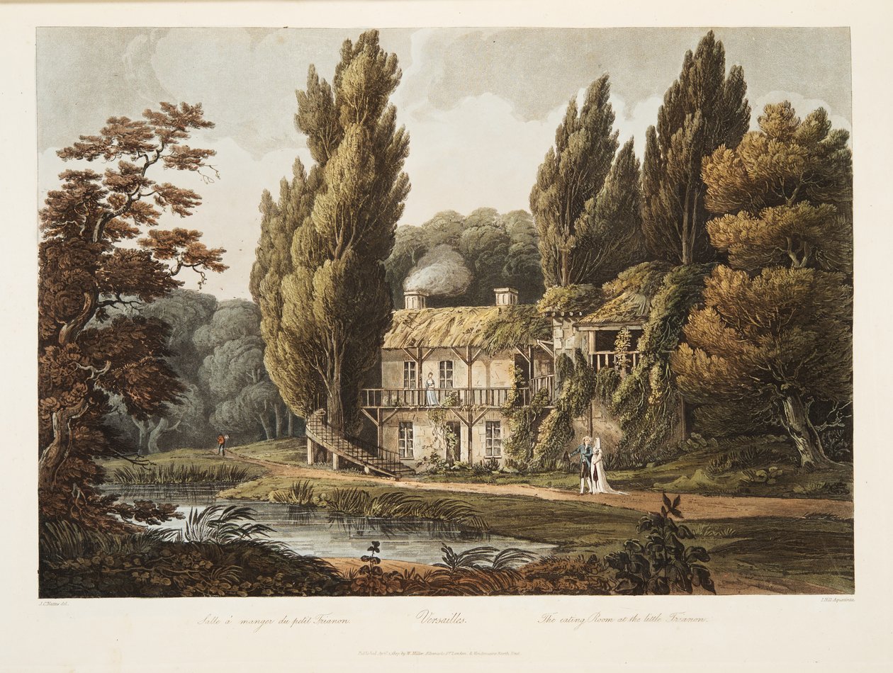 Versailles, Der Speisesaal im Kleinen Trianon, Illustration aus Versailles, Paris und Saint Denis, veröffentlicht 1805 von John Claude Nattes