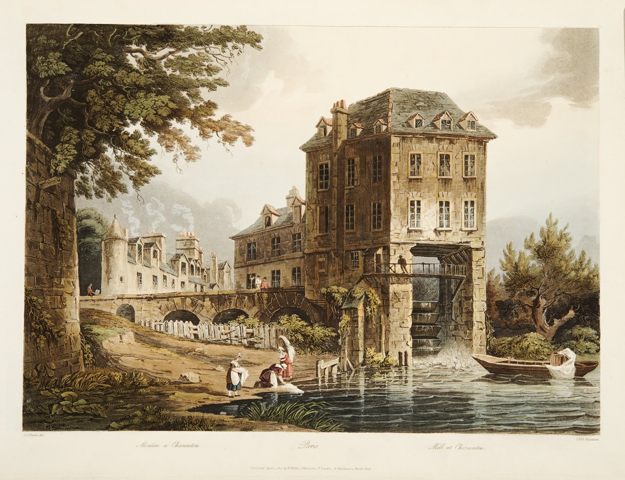 Mühle in Charenton, Illustration aus Versailles, Paris und Saint Denis, veröffentlicht 1807 von John Claude after Nattes