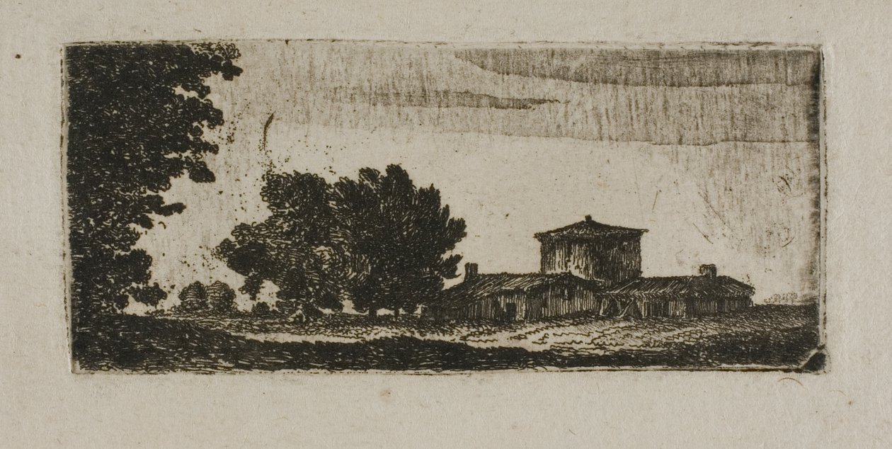 Bäume und Gebäude mit niedrigem Turm von John Clerk of Eldin