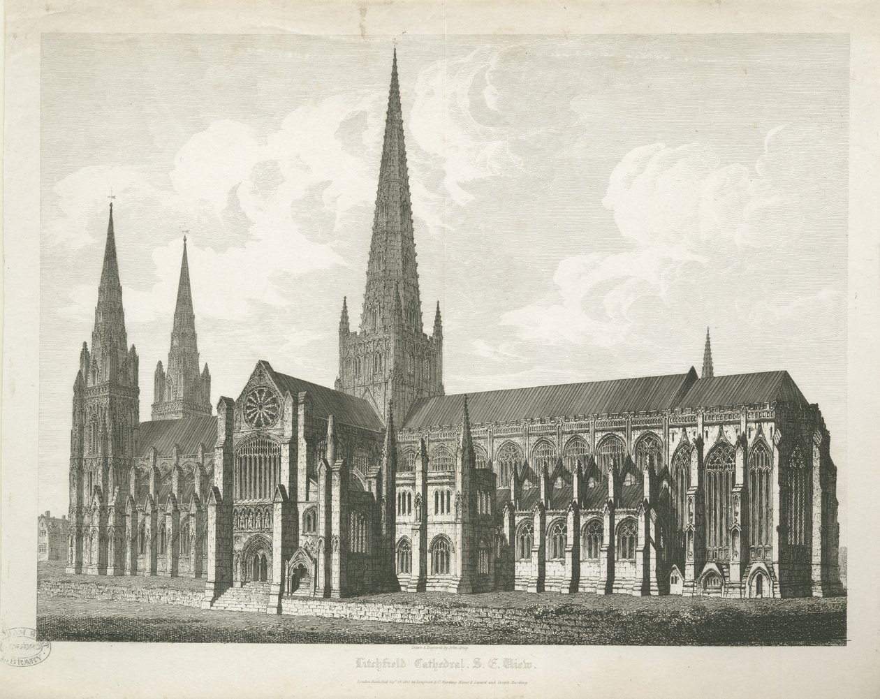 Kathedrale von Lichfield - Südostansicht: Gravur, nd [ca. 1823] (Druck) von John Coney