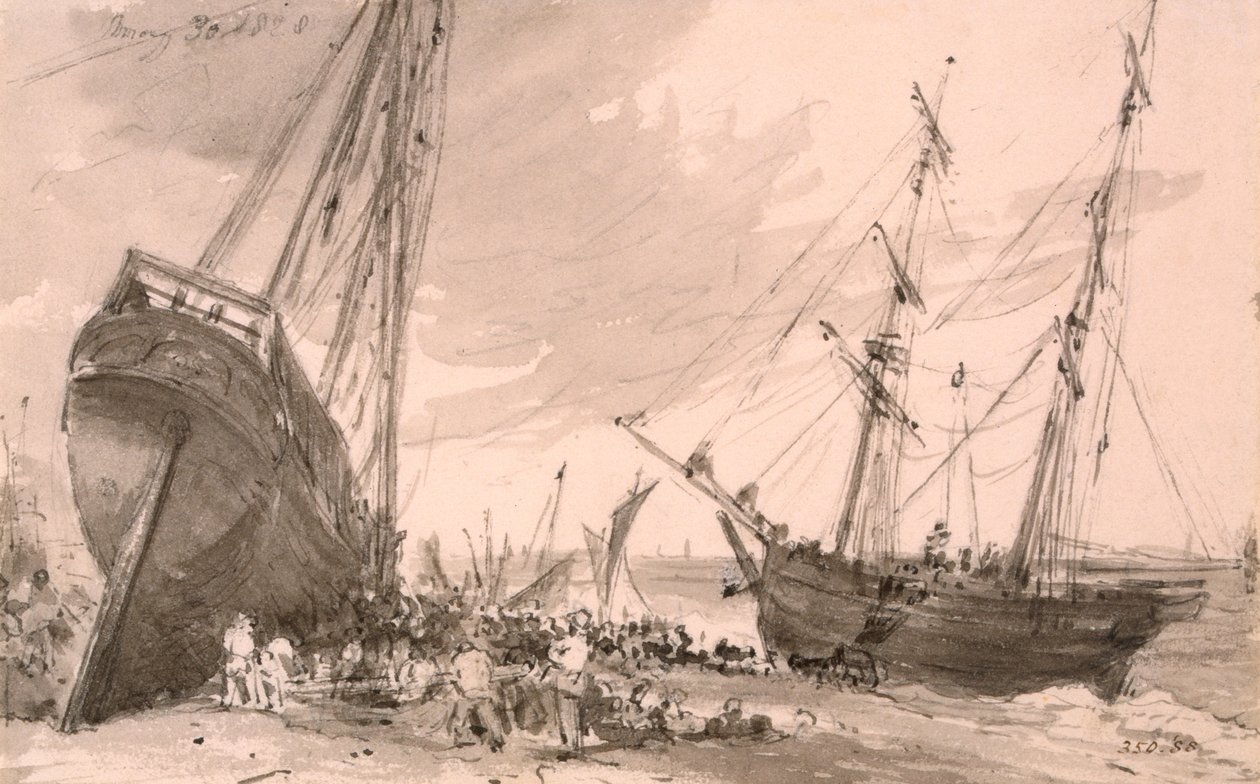 Küstenszene von Brighton mit zwei Schiffen im Vordergrund, 30. Mai 1828 von John Constable