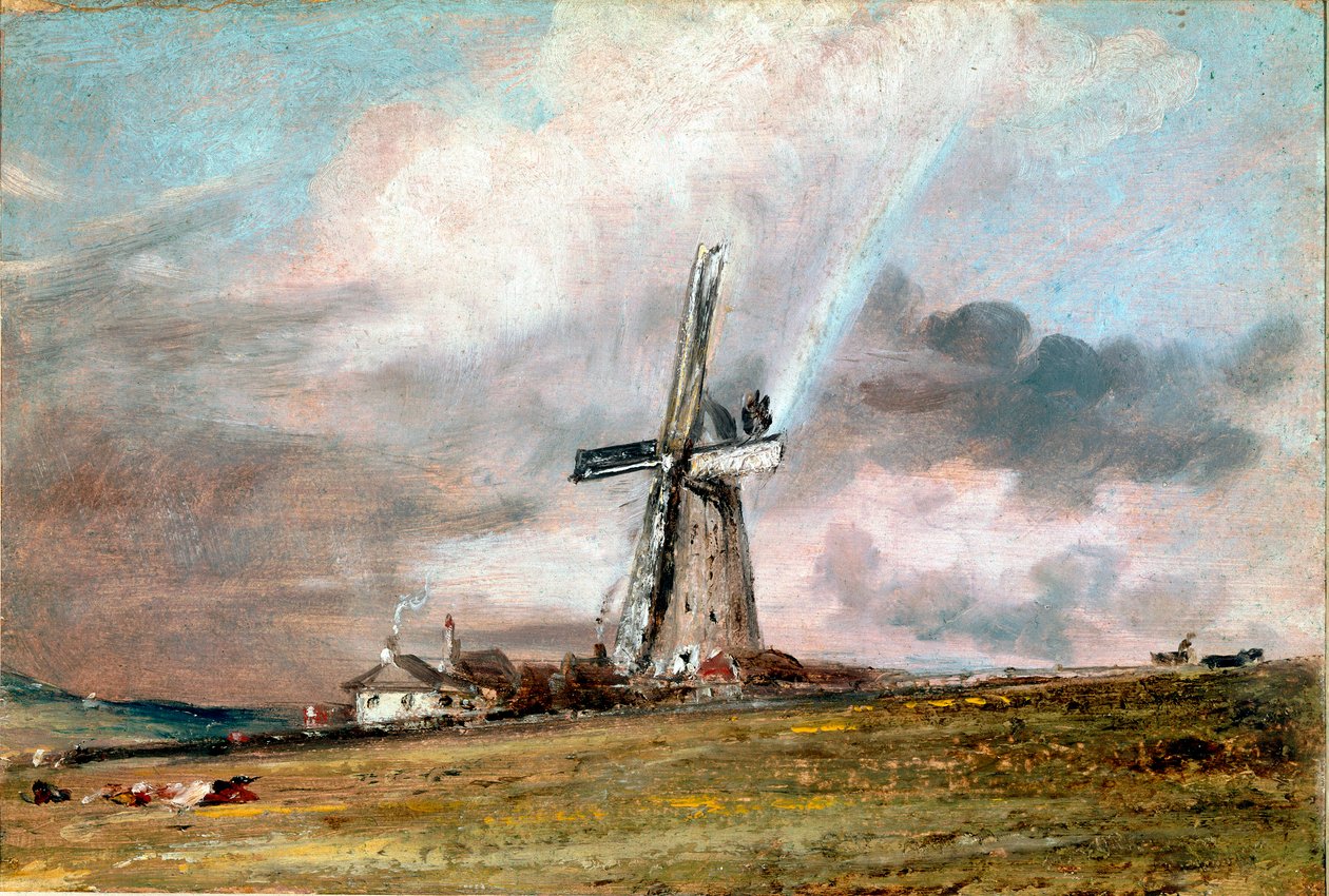 Windmühle, Häuser und Regenbogen von John Constable