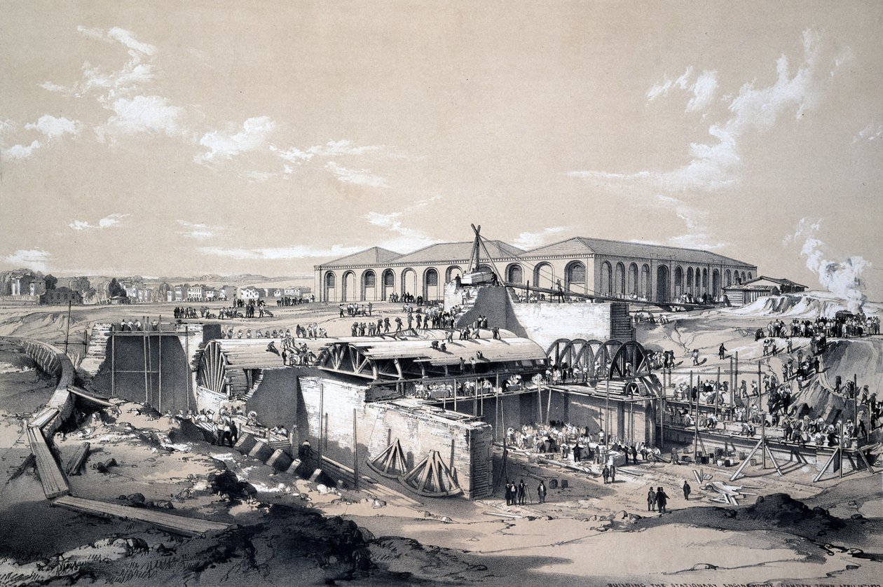 Bau des stationären Maschinenhauses, Camden Town, 26. April 1837 von John Cooke Bourne