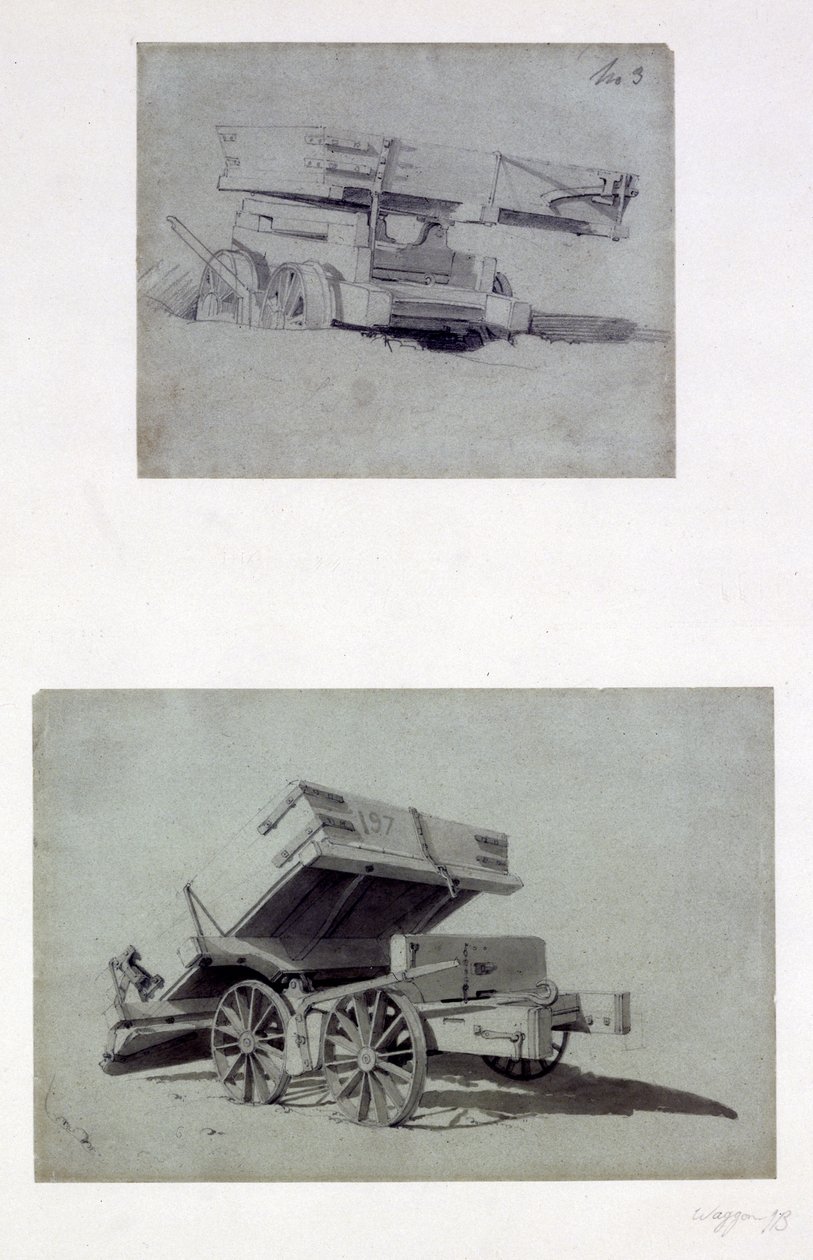 Zwei Beispiele für das Kippen von Wagen durch Auftragnehmer, 1830er Jahre von John Cooke Bourne