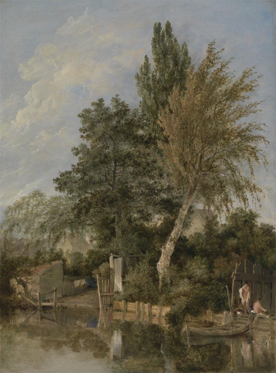 Eine Flusslandschaft mit badenden Jungen, um 1817 von John Crome