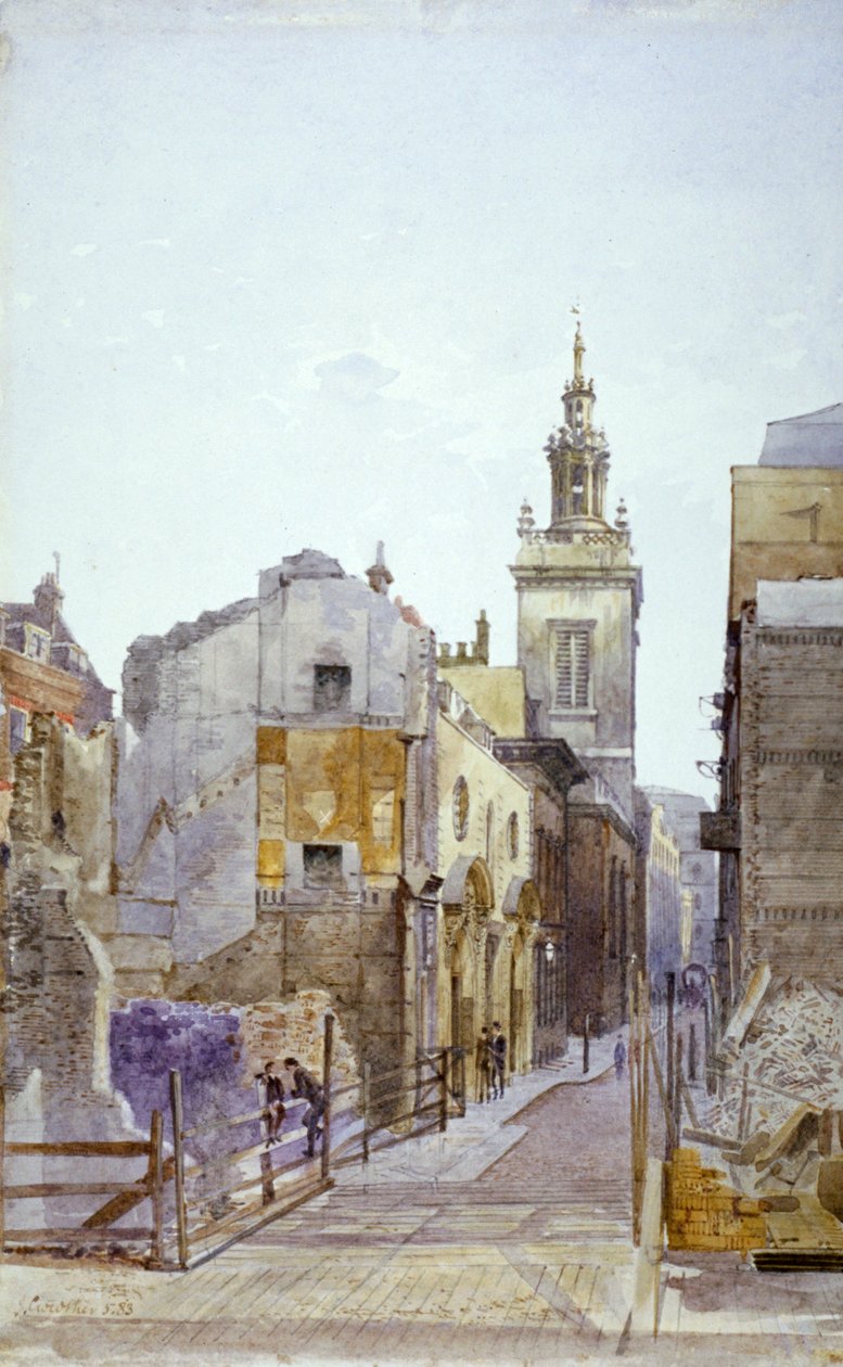 College Hill und die Kirche St. Michael Paternoster Royal, City of London von John Crowther