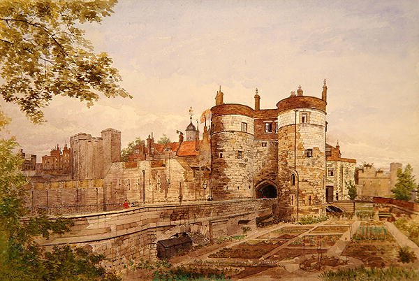 Ansicht des Tower of London, zeigt Byward Tower, Beauchamp Tower, Devereux Tower und St. Thomas Tower von John Crowther
