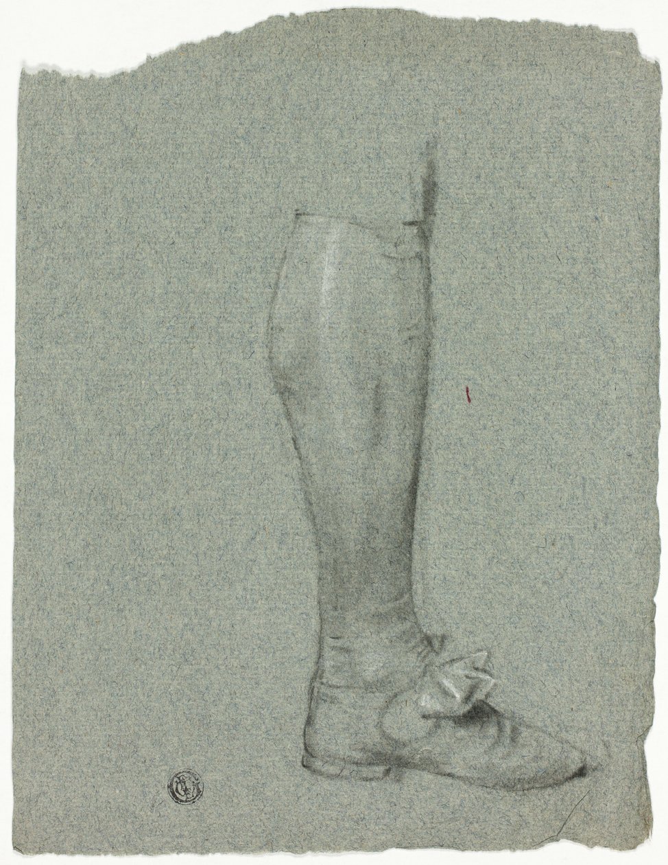 Bein einer stehenden Figur (Vorderseite); Skizze von Schuhen (Rückseite) von John Downman