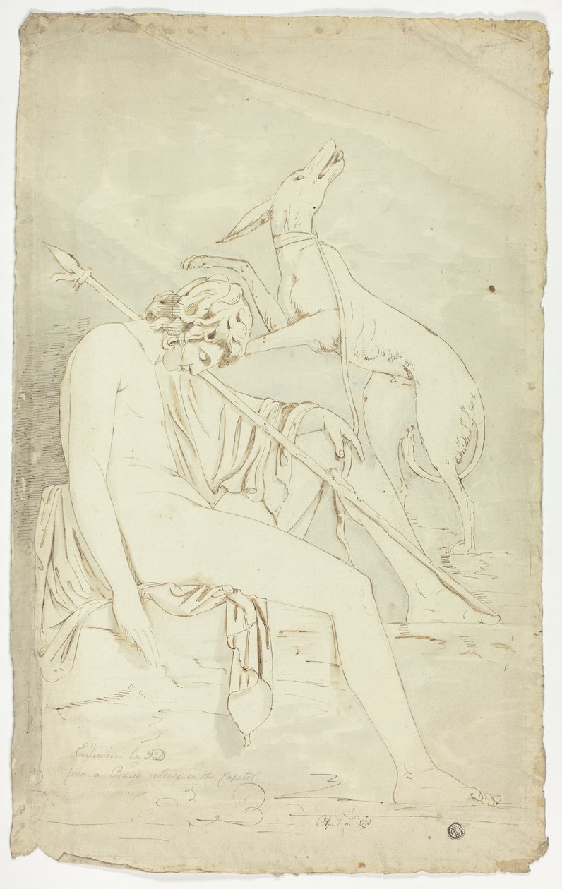 Antikes Basrelief eines schlafenden Jägers und Hundes von John Downman