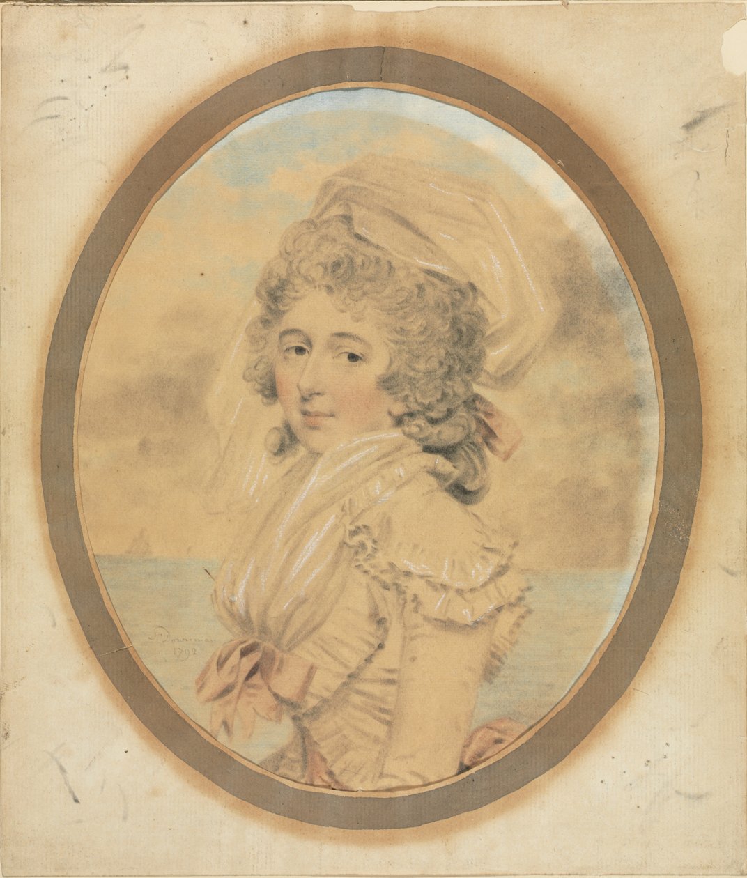 Junge Dame mit rosa Schleife auf dem Mieder von John Downman