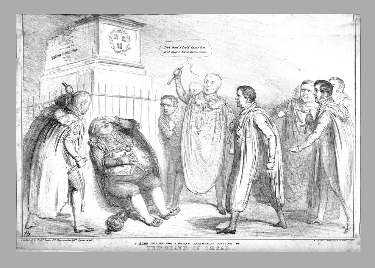 Ein grober Entwurf für ein großes historisches Bild vom Tod Caesars, 1836 von John Doyle