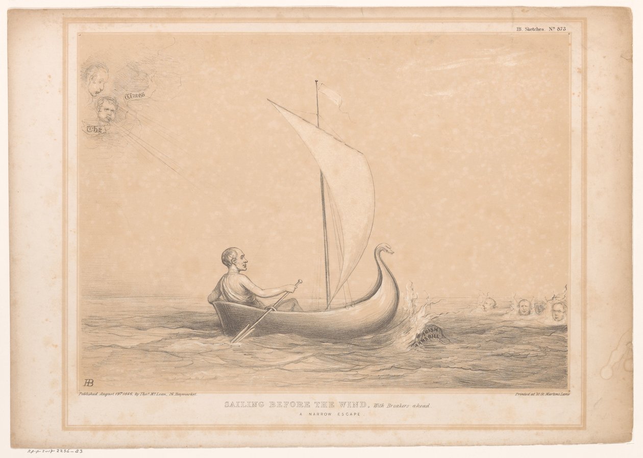Spotprent mit Lord Russell in einem Segelboot von John Doyle
