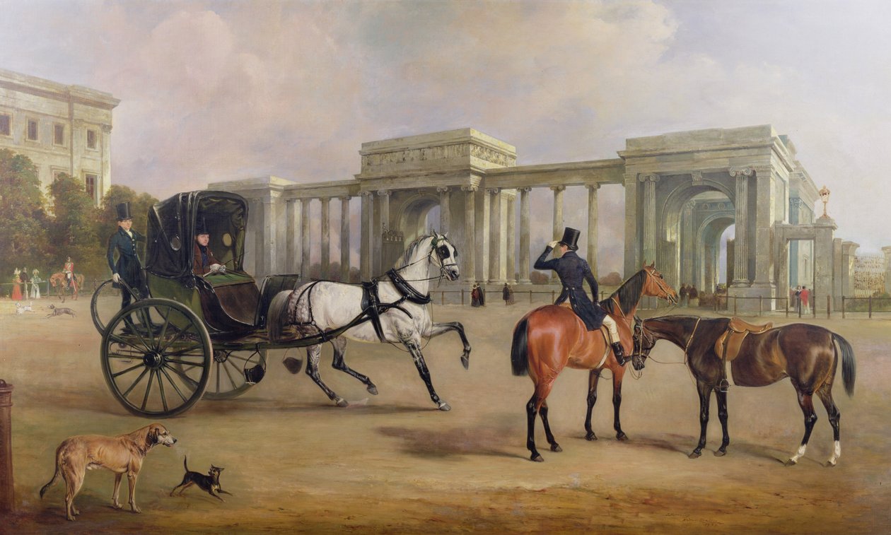 Mr. Massey Stanley mit Cabriolet und Pferden am Hyde Park Corner, 1833 von John E. Ferneley