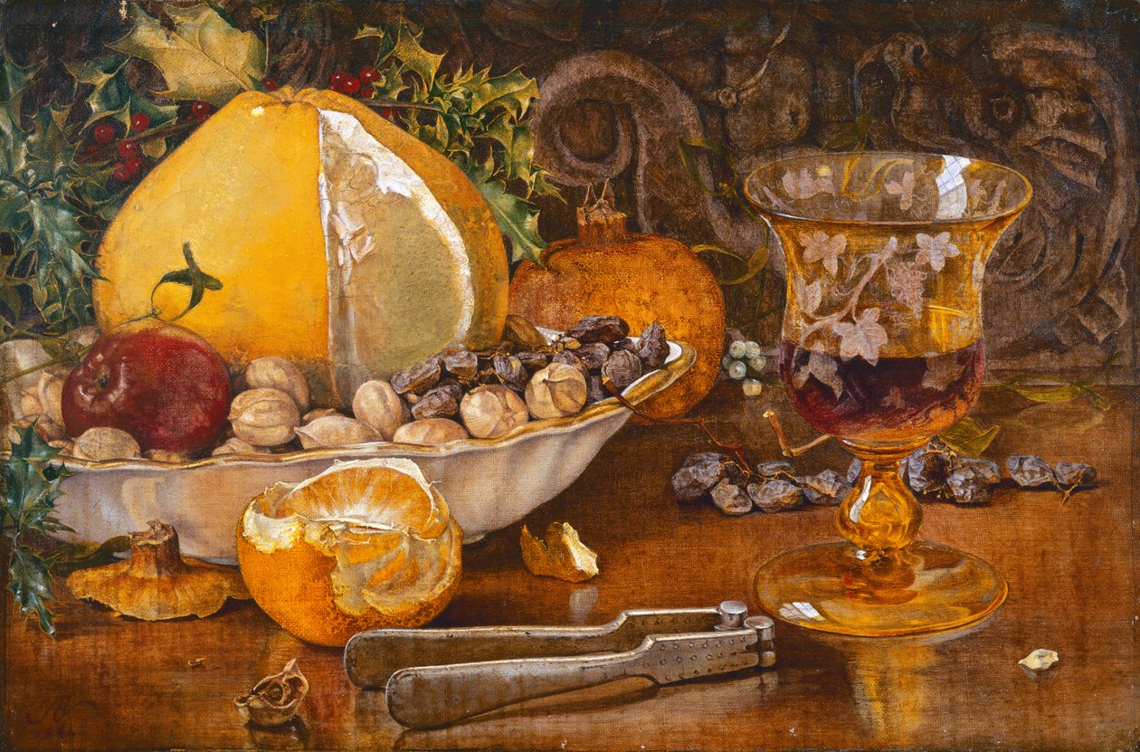 Stillleben mit Obst, Nüssen und Weinglas, 1864 von John Edward Newton