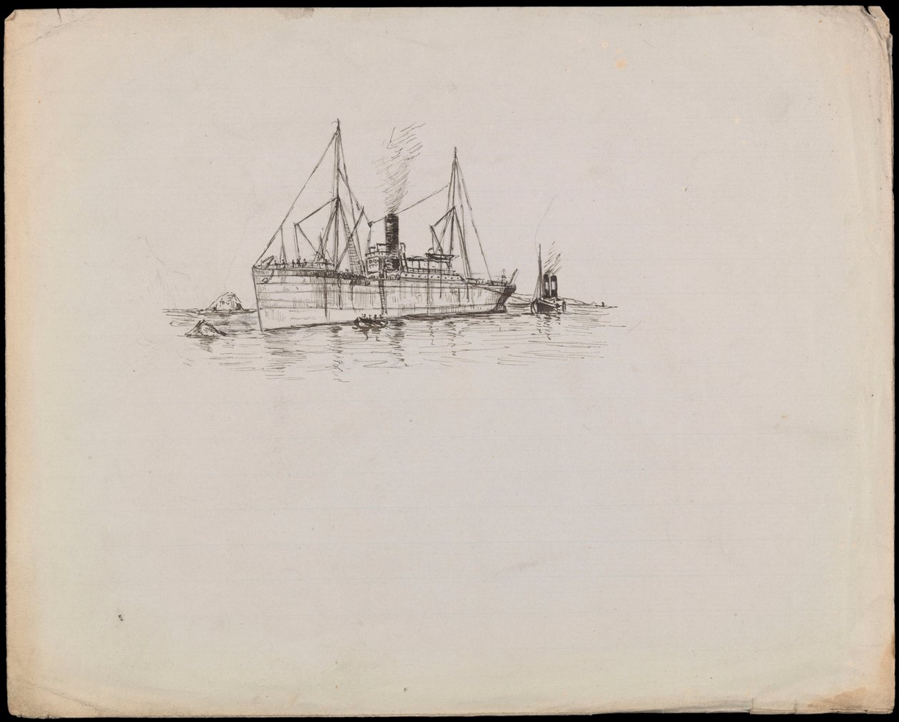 Dampfschiff in der Nähe einer Küste mit Schlepper daneben von John Everett