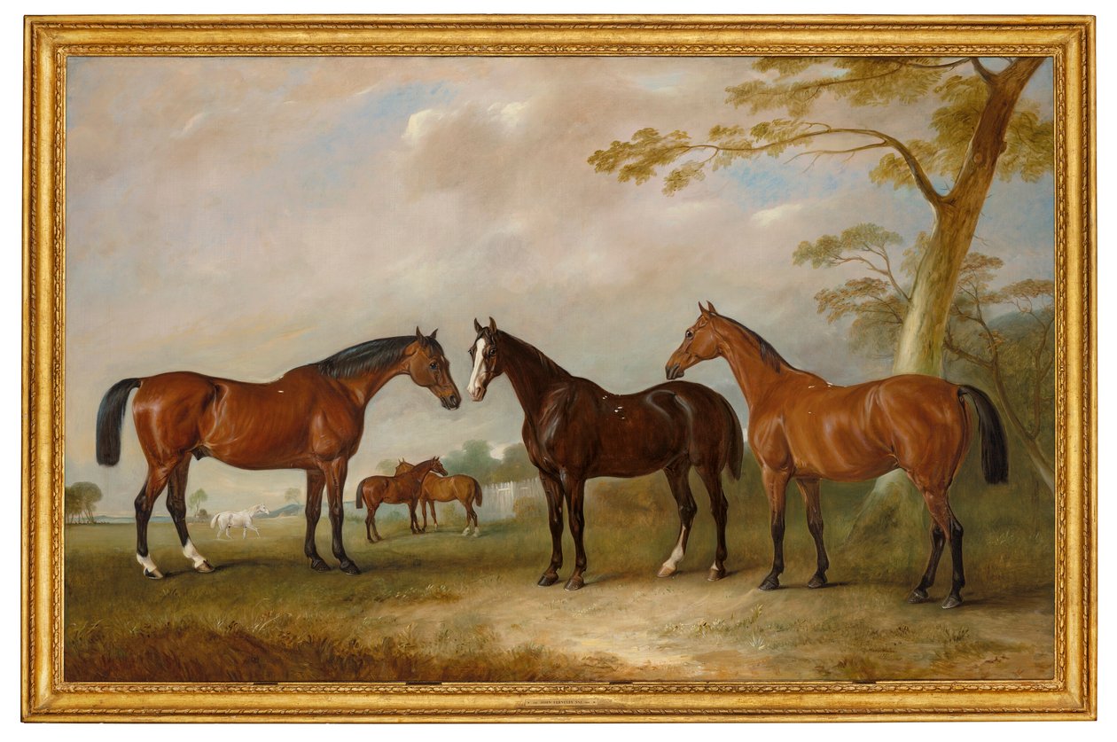 Intrepid, Conqueror und Bay Bolton mit Silkman und Darnley in einer Landschaft von John Ferneley