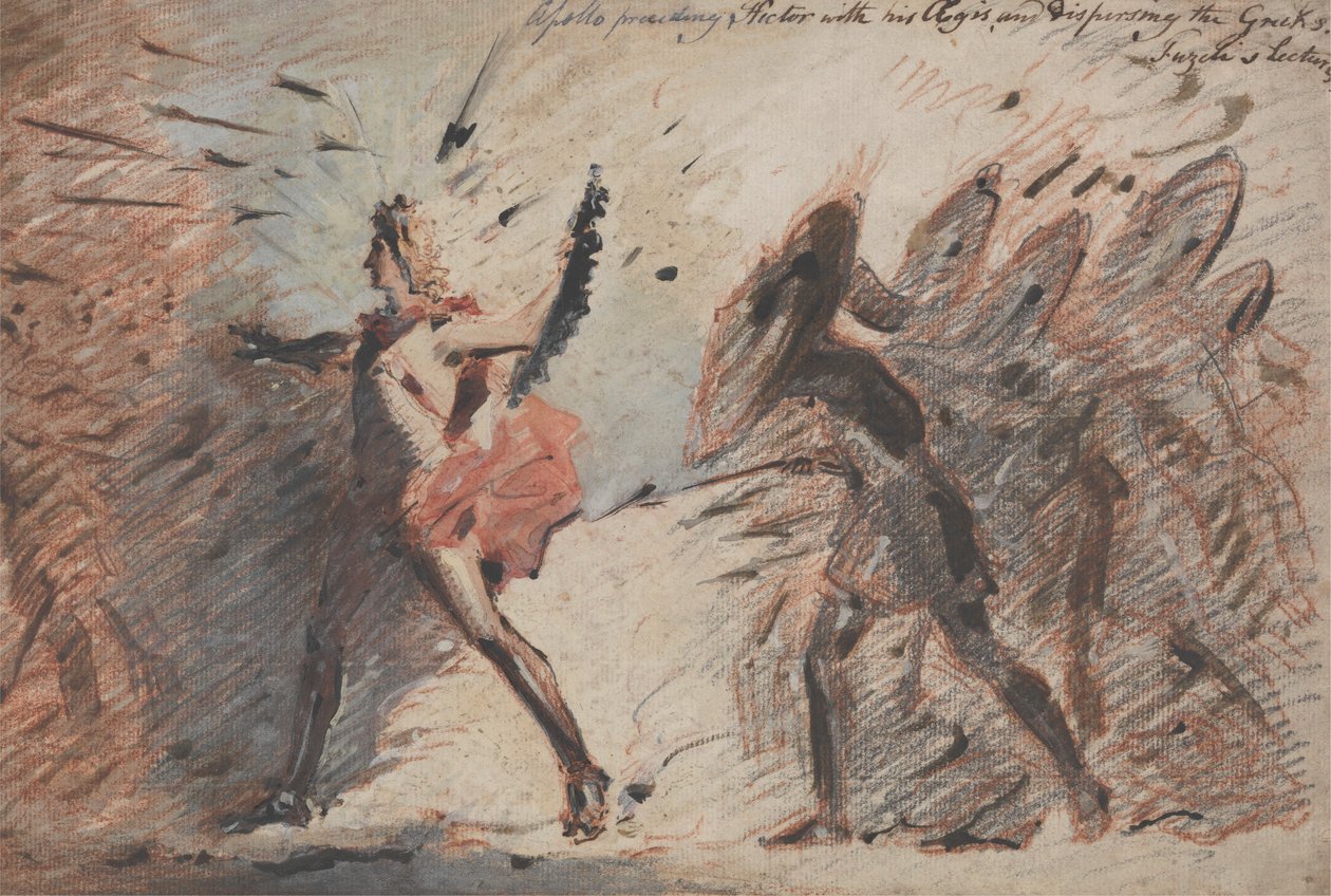 Apollo führt Hector mit seinem Aegis und zerstreut die Griechen, Fuselis Vorlesungen von John Flaxman