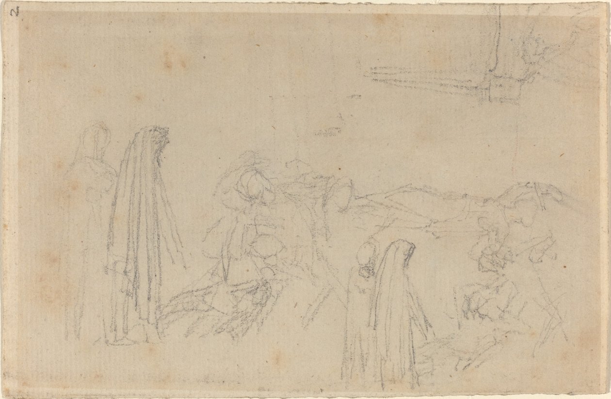 Skizzen mit einer verhüllten Figur (Virgil und Beatrice?) von John Flaxman