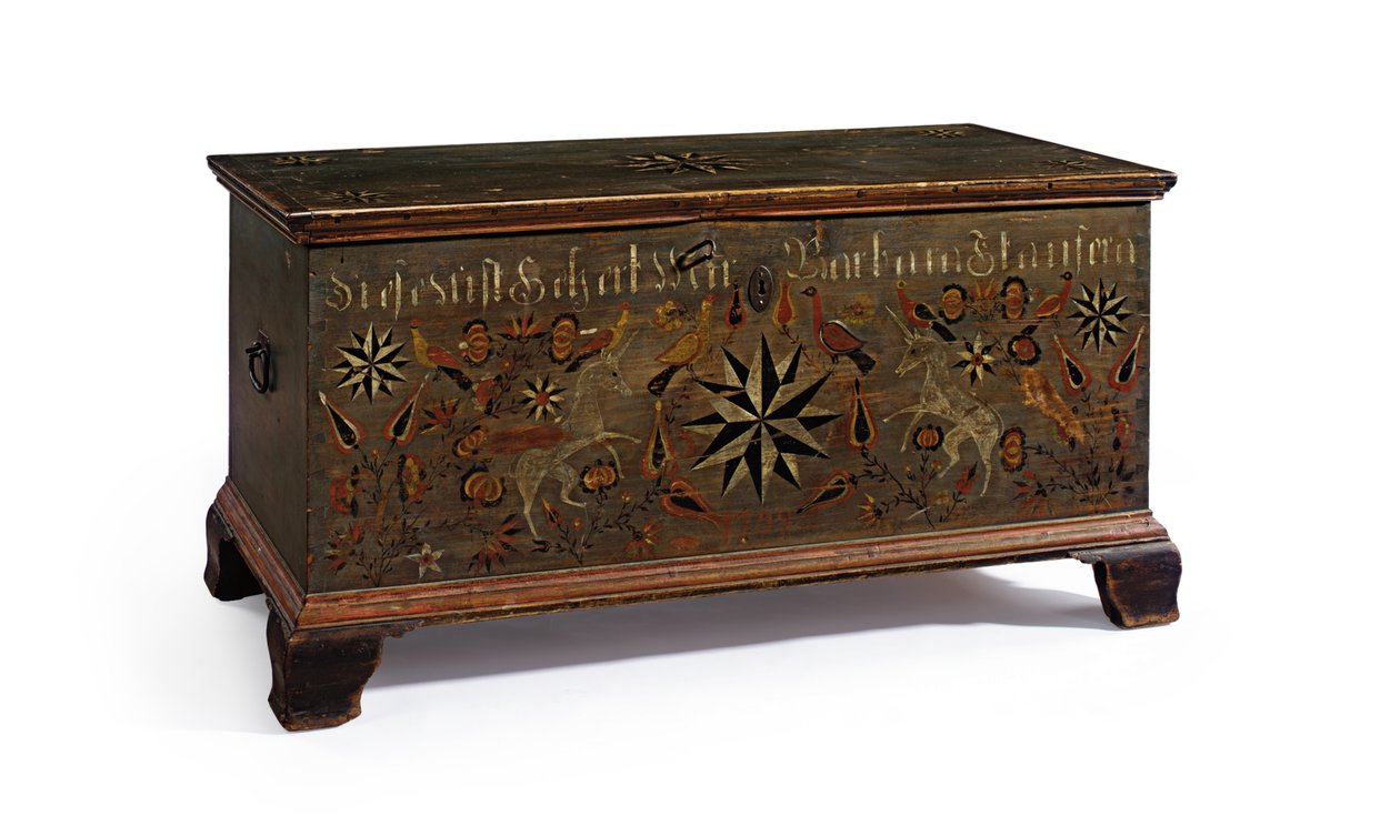 Dekorierte Truhe für Barbara Stauffer, Rapho Township, Lancaster County, Pennsylvania, USA, 1799 von John Flory