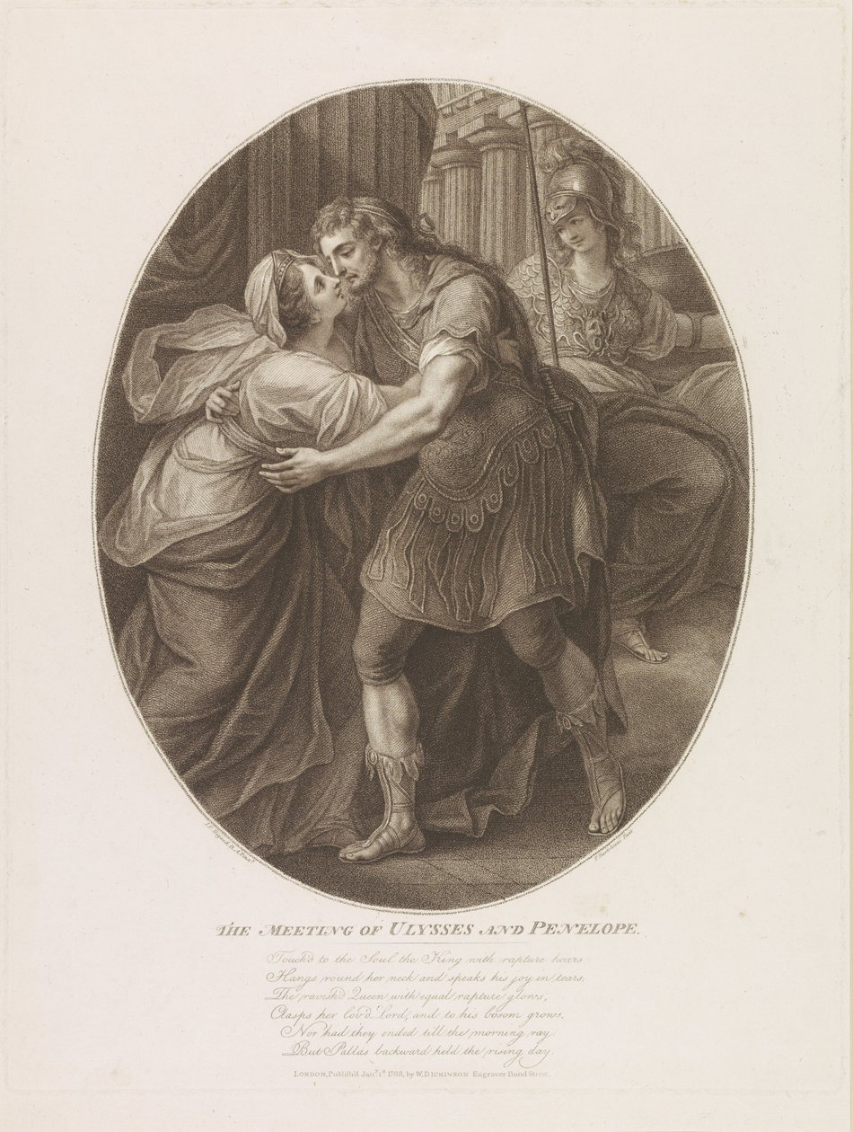 Das Treffen von Odysseus und Penelope, graviert von Francesco Bartolozzi von John Francis Rigaud