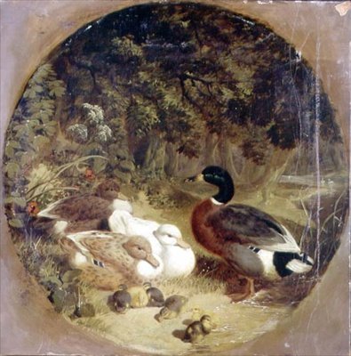Enten und Entenküken in einer bewaldeten Flusslandschaft von John Frederick Herring Senior