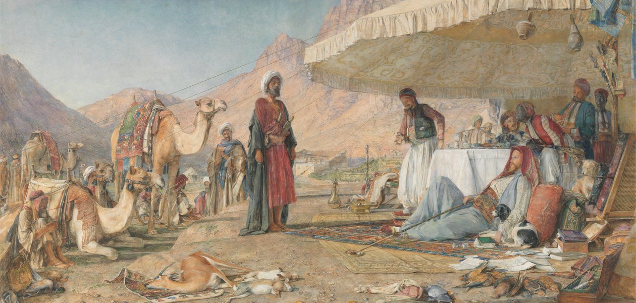 Ein Frankencamp in der Wüste des Berges Sinai. 1842 - Das Kloster St. Katharina in der Ferne von John Frederick Lewis