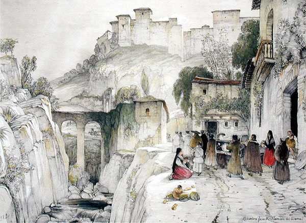 Teil der Alhambra von der Alameda del Darro, aus 