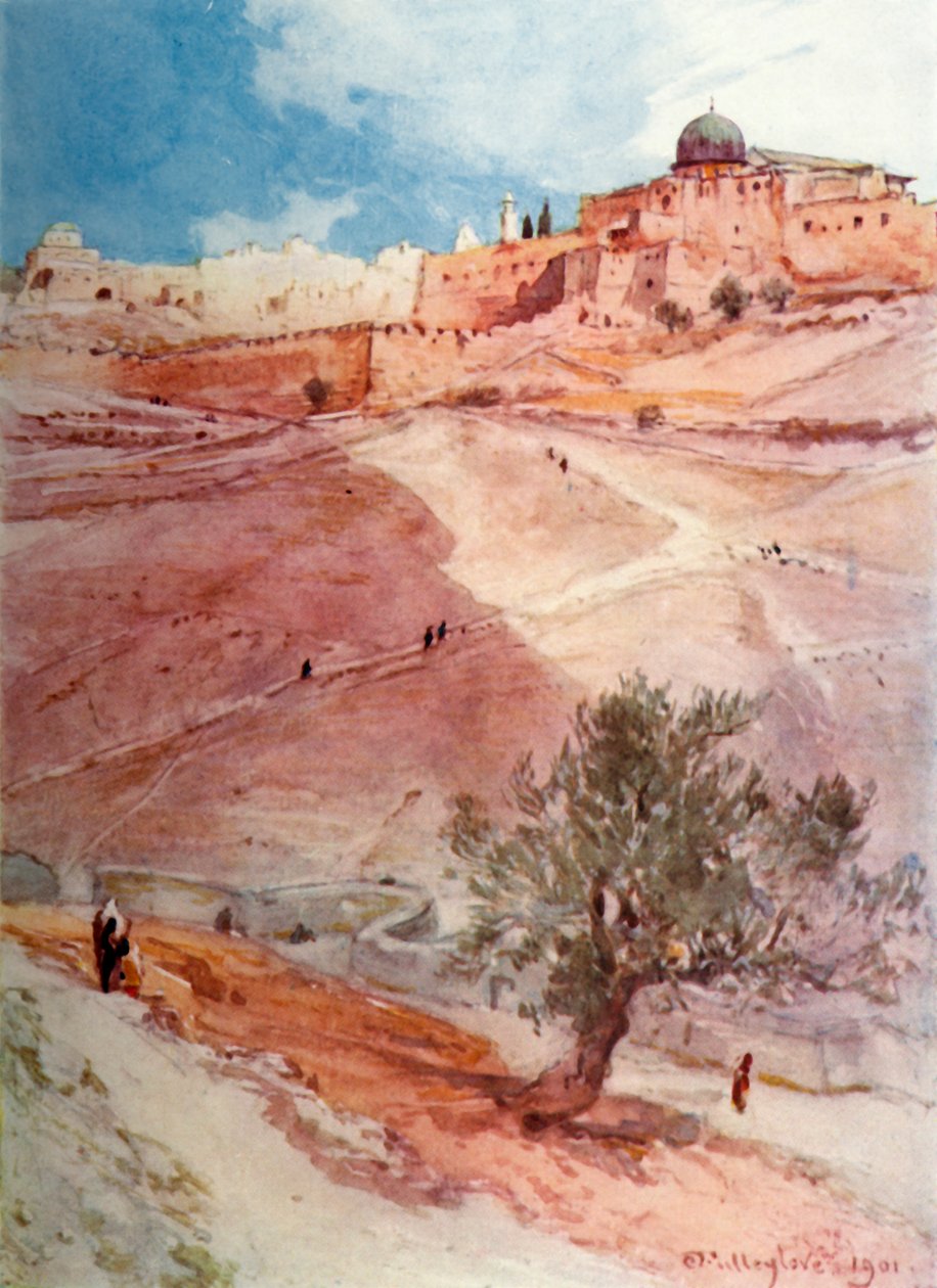 Südwand von Jerusalem vom Nordende des Dorfes Siloam, 1902 von John Fulleylove