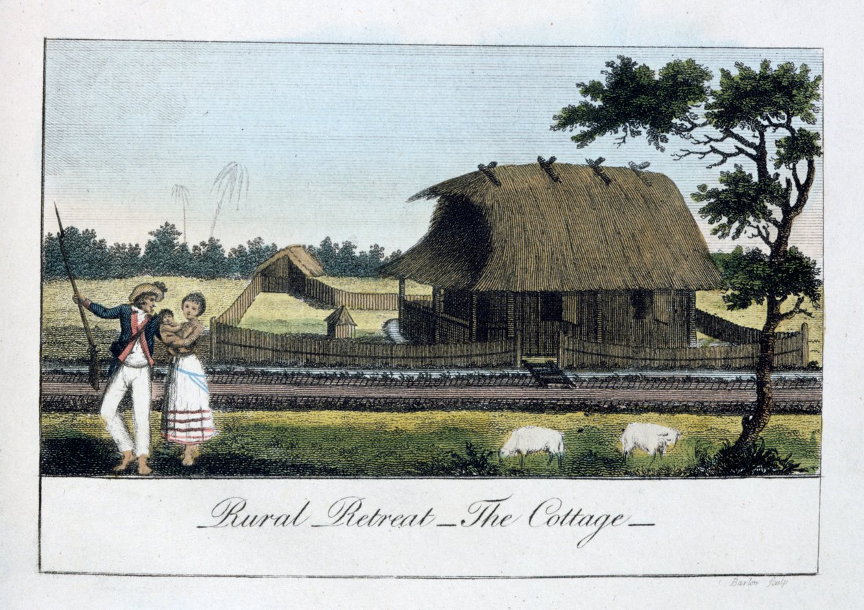 Ländlicher Rückzugsort, Das Cottage, 1813 von John Gabriel Stedman