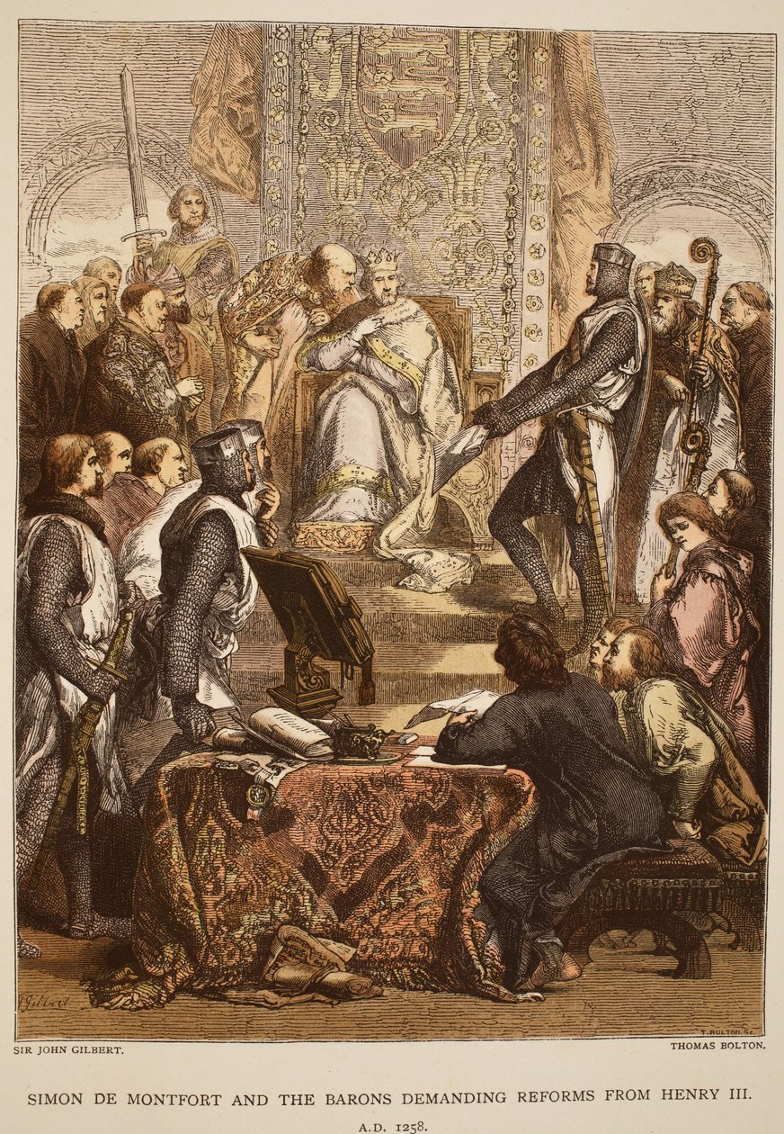 Simon de Montfort und die Barone fordern Reformen von Heinrich III., 1258, graviert von Thomas Bolton von John Gilbert