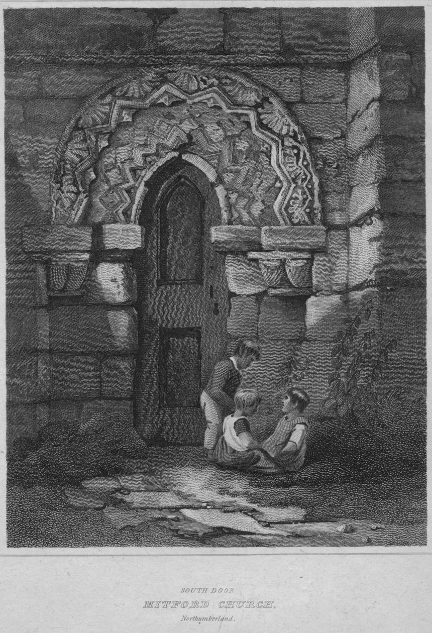 Südportal - Mitford Kirche, Northumberland, 1814 von John Greig
