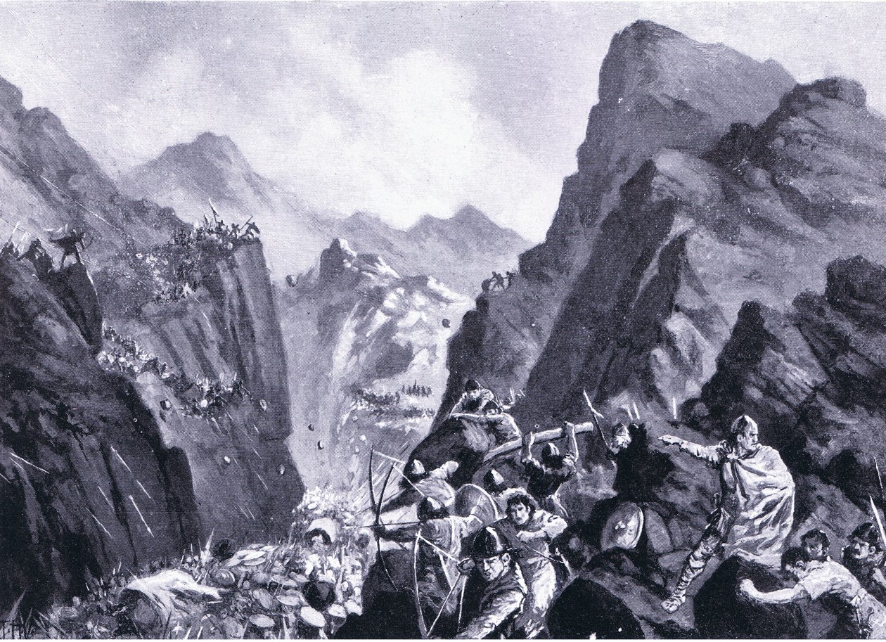 Vernichtung der griechischen Armee, Illustration aus Hutchinsons Geschichte der Nationen, Band 4, ca. 1920er Jahre von John Harris Valda