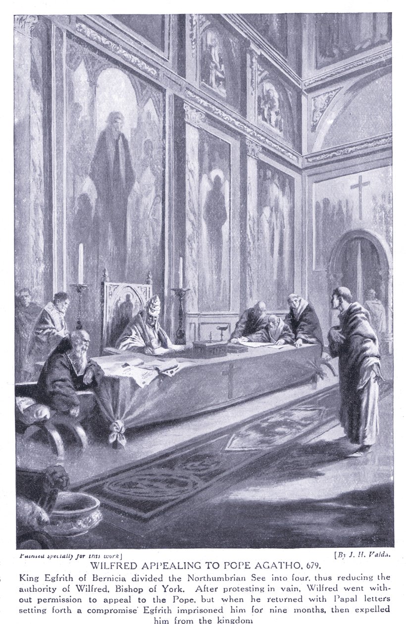 Wilfred appelliert an Papst Agatho AD 679, 1920er Jahre von John Harris Valda