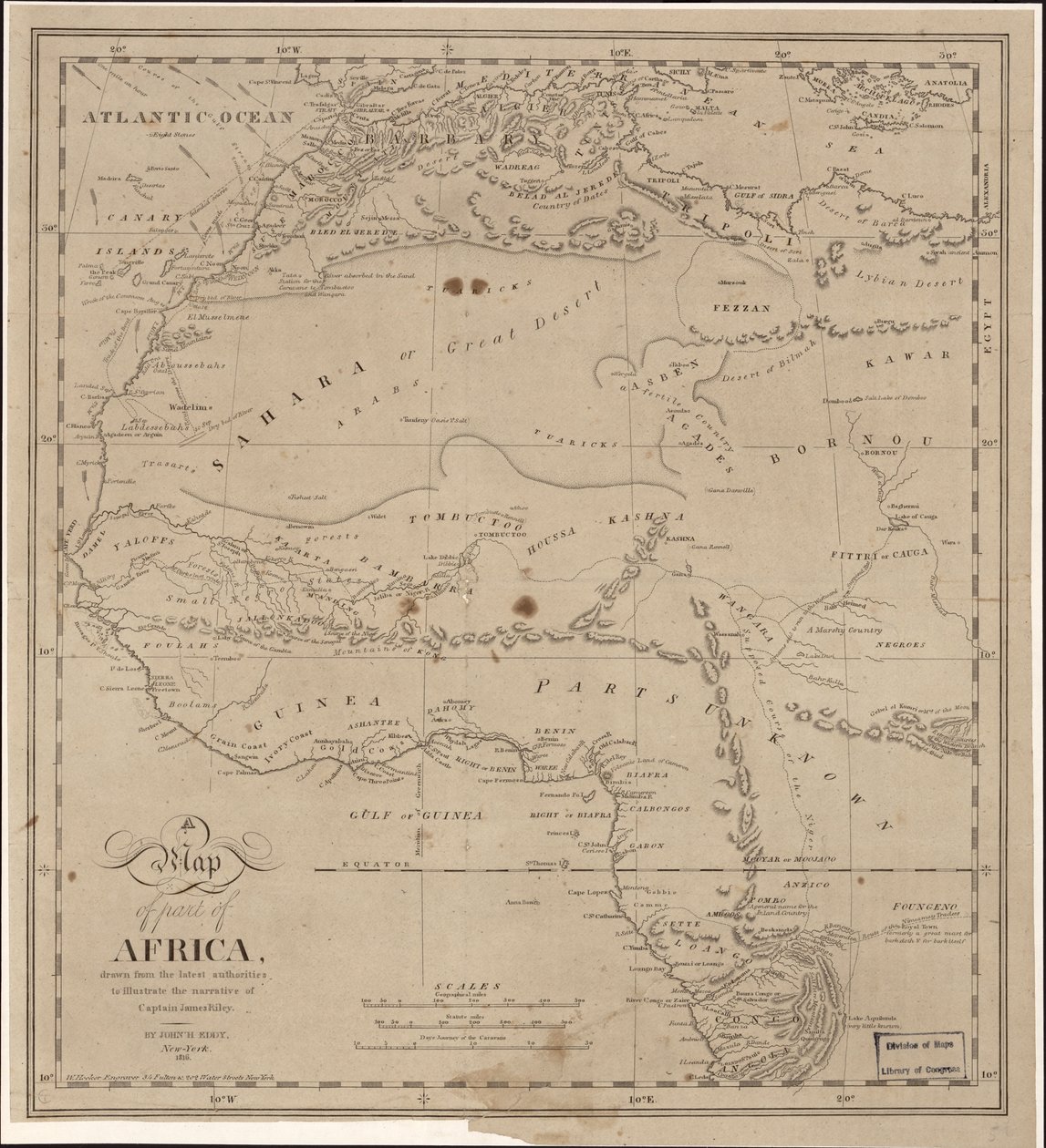 Karte eines Teils von Afrika zur Illustration der Erzählung von Kapitän James Riley von John Hartshorne