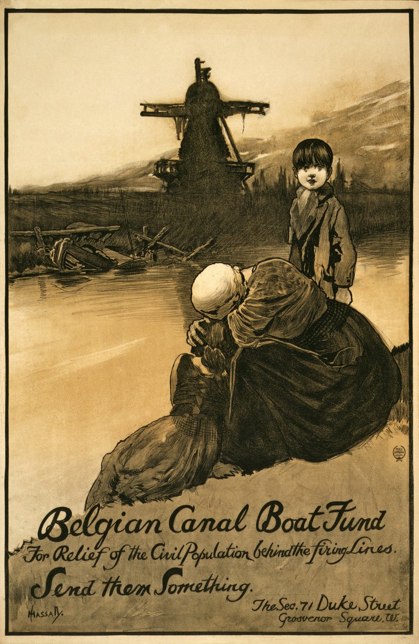 Fundraising-Kampagne für den Belgian Canal Boat Fund, veröffentlicht 1914-18 von John Hassall
