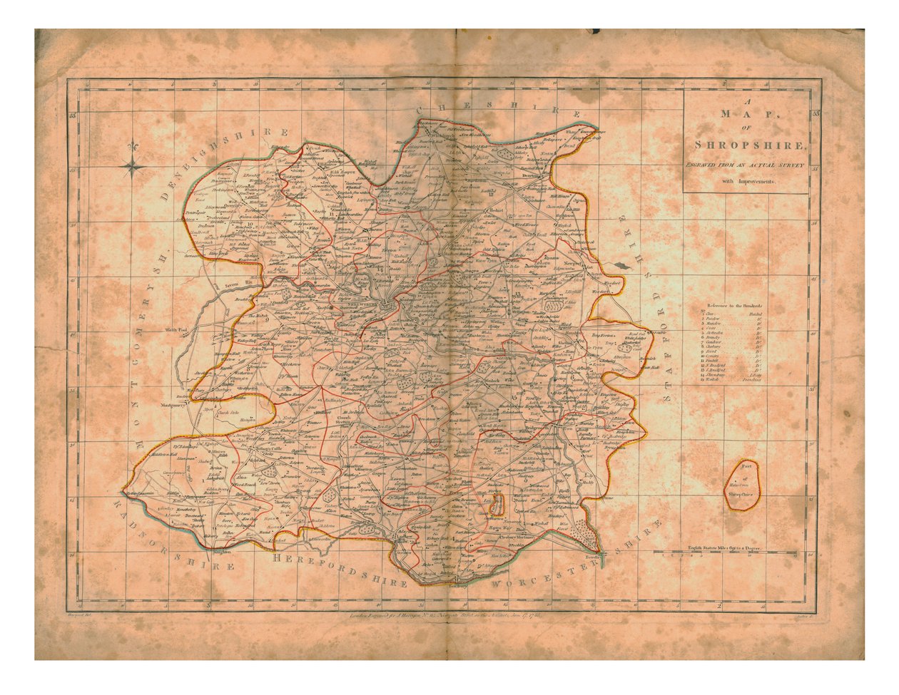 Karte von Shropshire, um 1788 von John Haywood