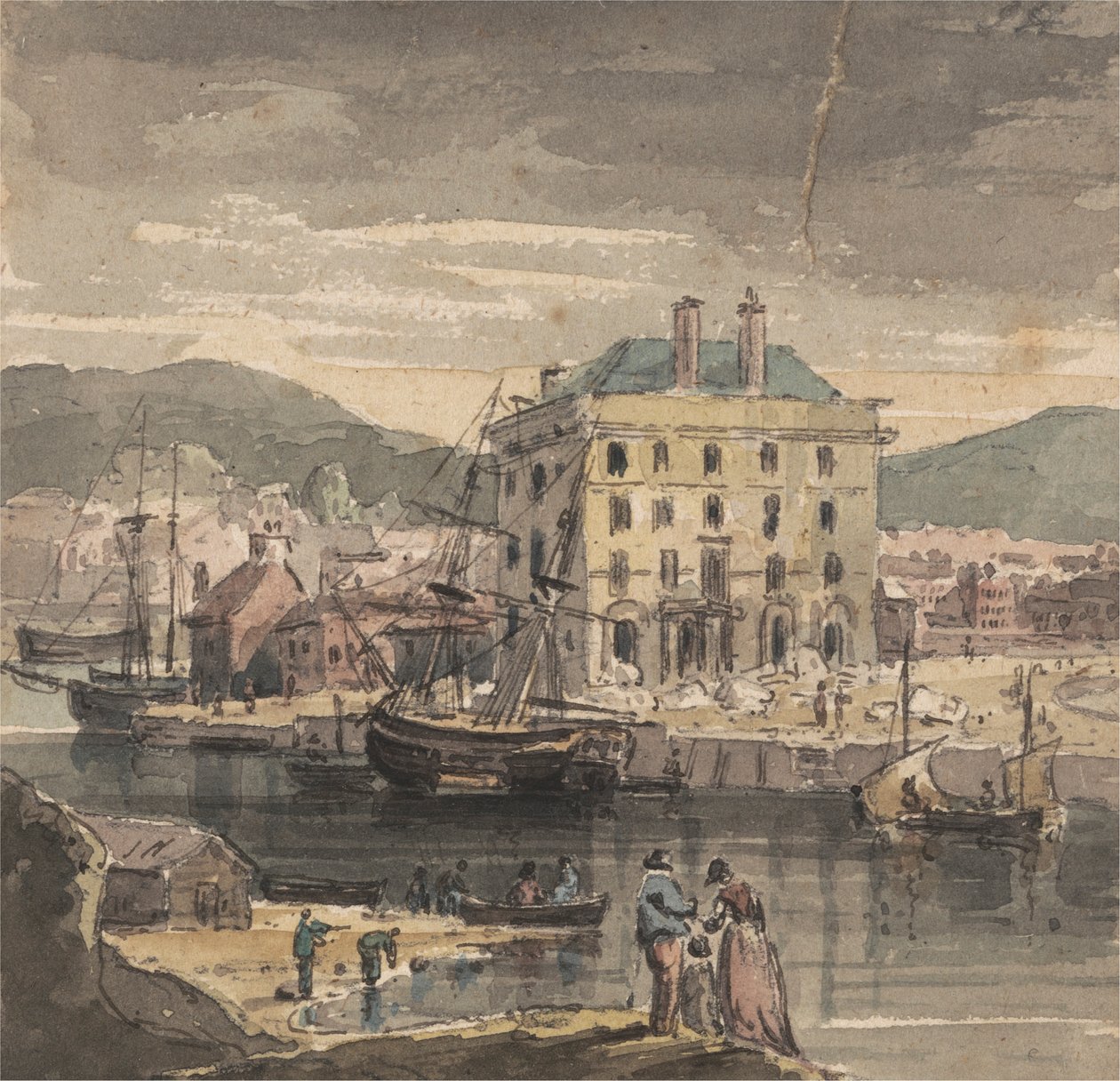 Weymouth: mit Figuren, Schiffen und Blick auf (?) das Zollhaus von John Henderson