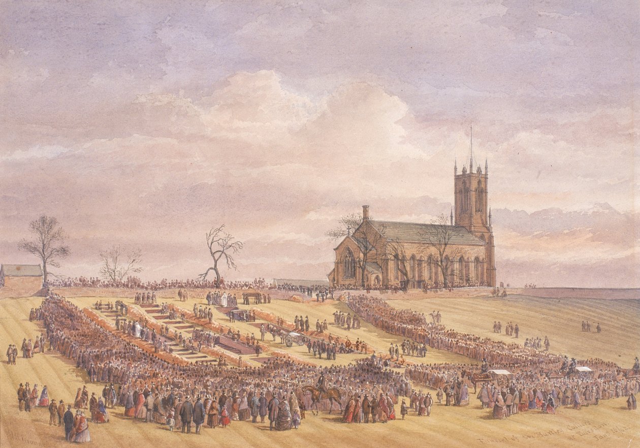 Beerdigung der Opfer des Hartley-Kohlengrubenunglücks auf dem Friedhof von Earsdon, 26. Januar 1862 von John Henry Leonard