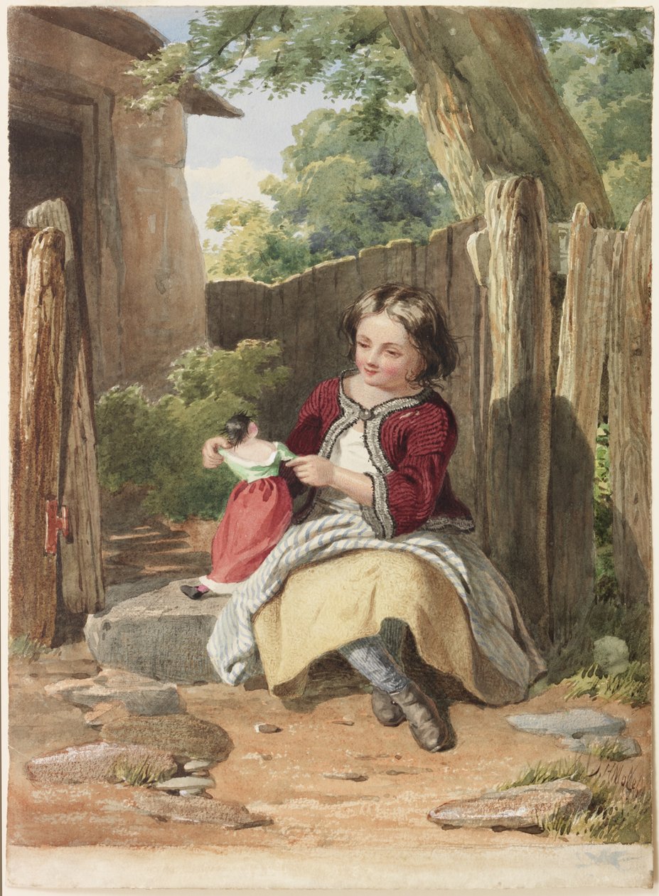 Mädchen mit Puppe von John Henry Mole