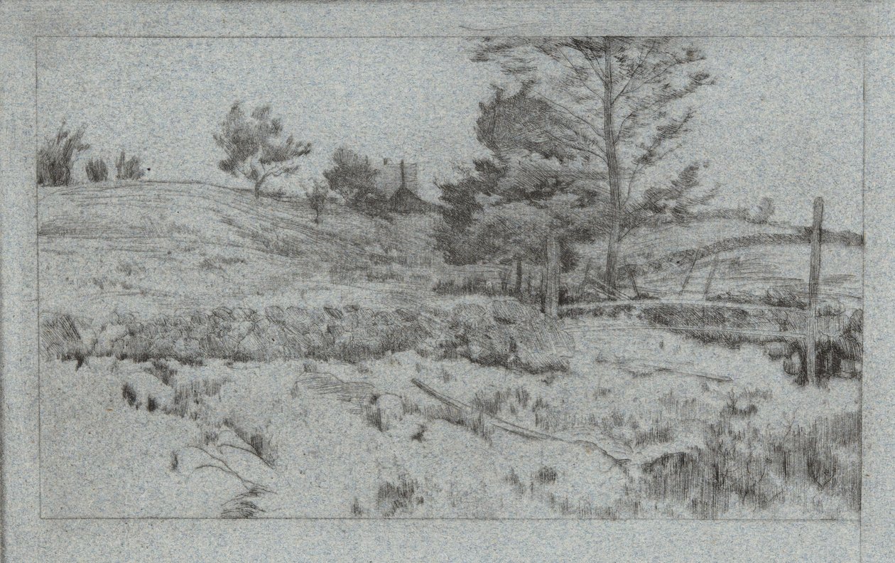 Landschaft mit Steinmauer (Skizze der Felder) von John Henry Twachtman