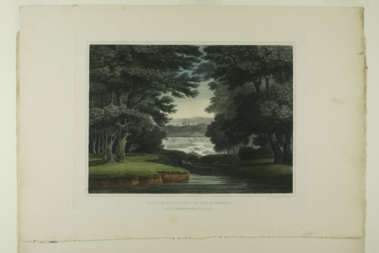 Wasserfälle von St. Anthony am Mississippi, Platte sieben der ersten Ausgabe von Malerische Ansichten der amerikanischen Landschaft von John Hill